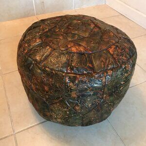 Egyptian Moroccan Handcrafted Artisinal Leather Ottoman Pouf Footstool ( Empty )